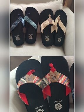 3 Pairs of Yellow Box Black Flip Flops